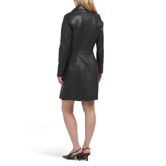 BOD & CHRISTENSEN Black Leather Tuxedo Mini Dress - Picture 2 of 2